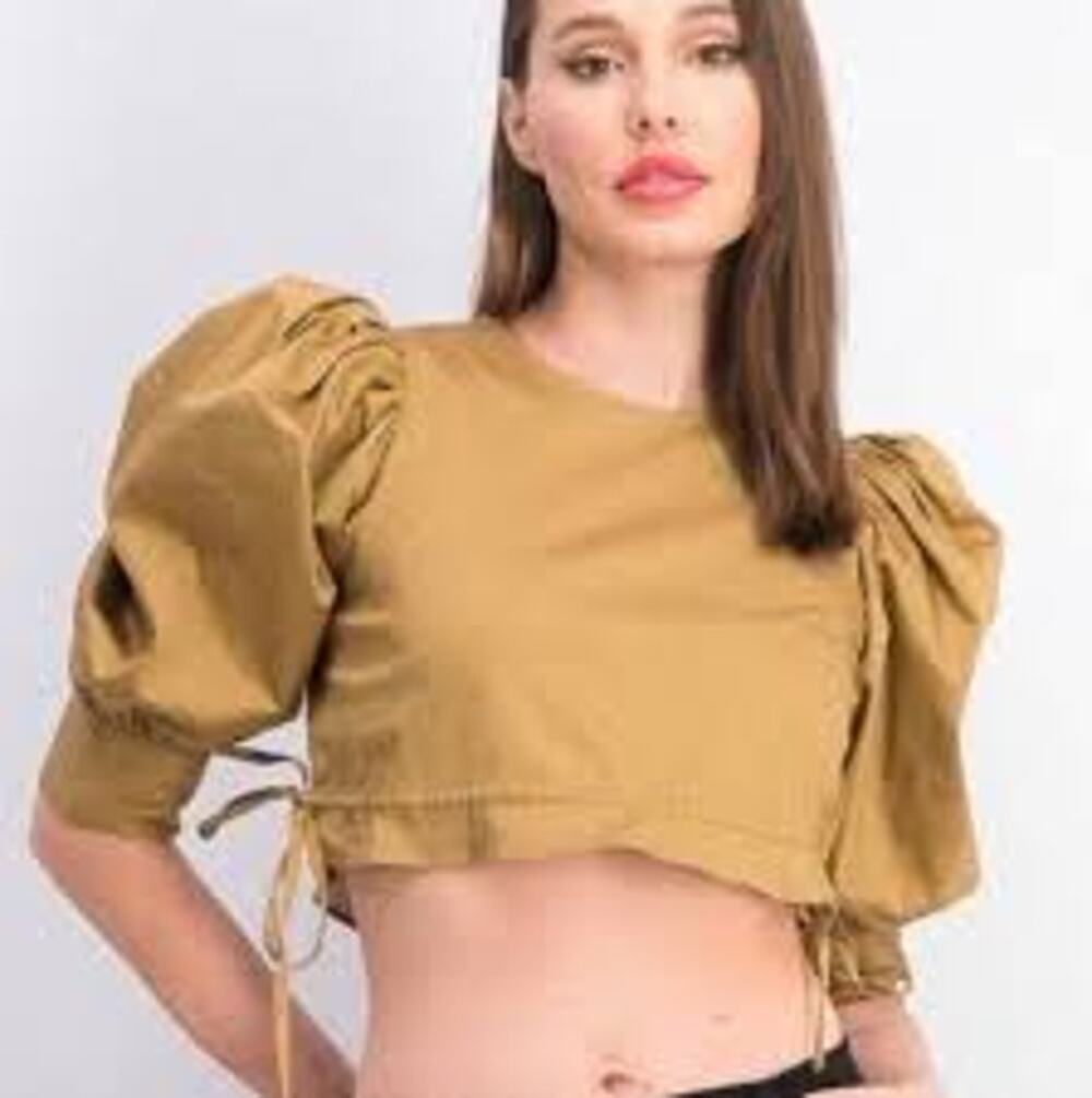 Danielle Bernstein Puff Sleeve Side Tie Micro Polka Dot Top Sz S Boho Girly
